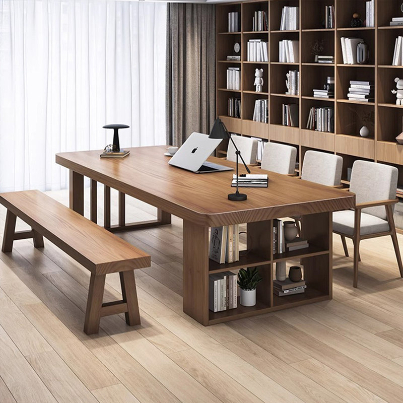 Nut-brown Rectangular Solid Wood desk, 29.53" H x 78.74" W x 31.5" D