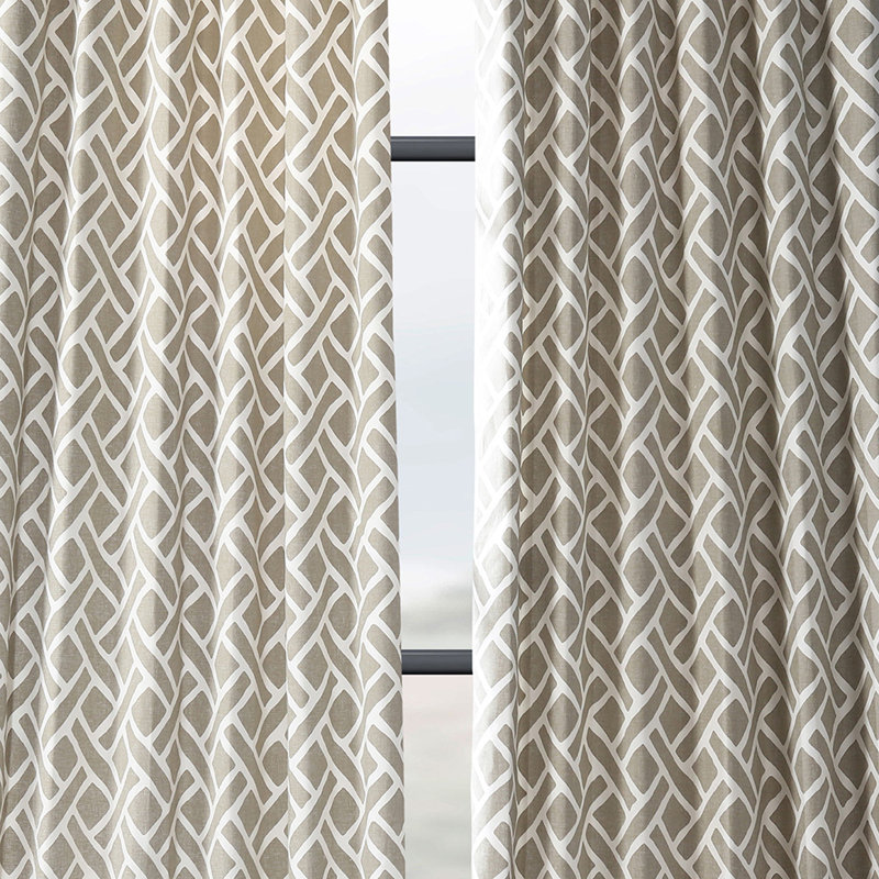 Rami Geo Contemporary Cotton Room Darkening Curtains- Single Panel, 50" W x 120" L, Taupe