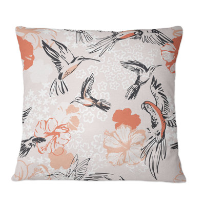Flying Birds And Hibiscus Flowers - Patterned Printed Throw Pillow