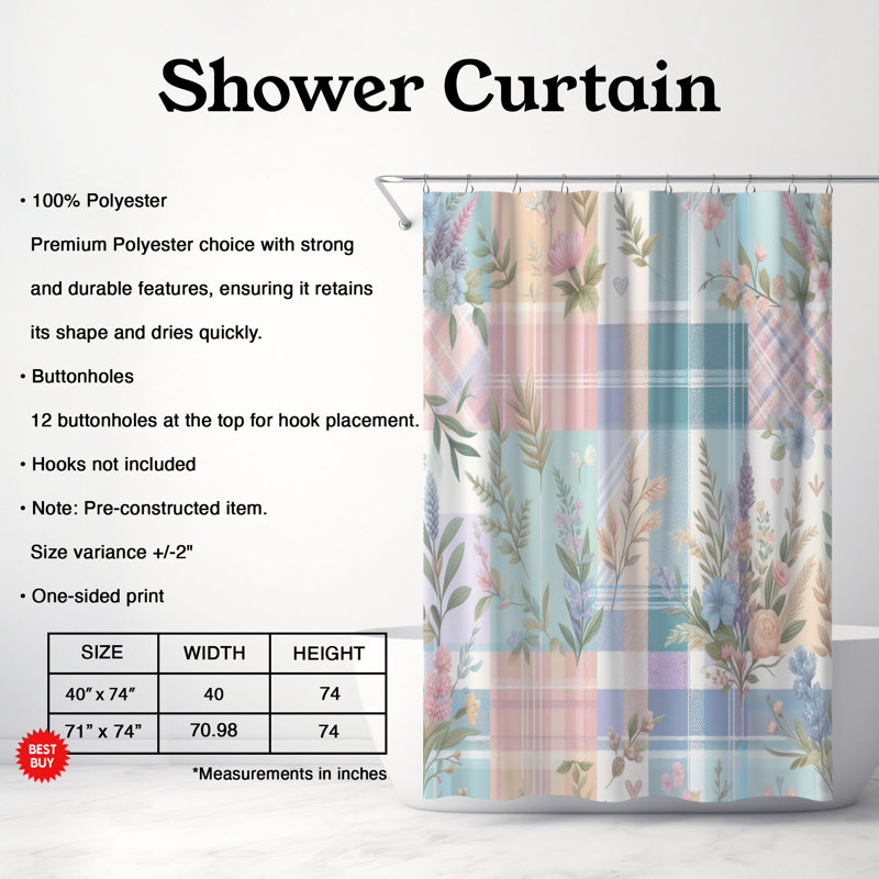 Dreamy Plaid - 1 Piece Standard Shower Curtain, H 74 po x l 71 po, Blue