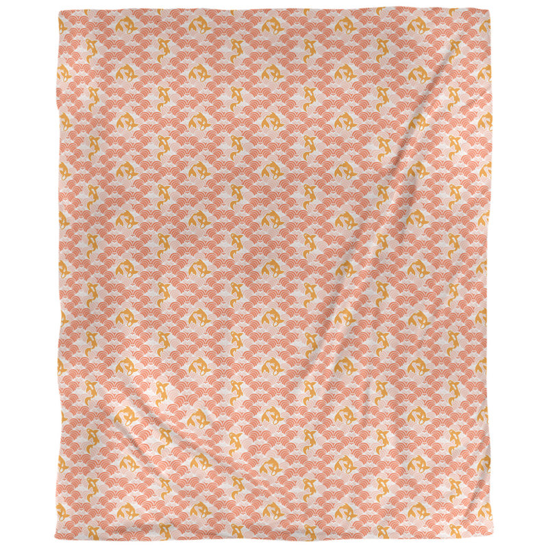 Tissu de poisson et d’ondulations koi, Orange, L 58 po x l 36 po, Faux lin
