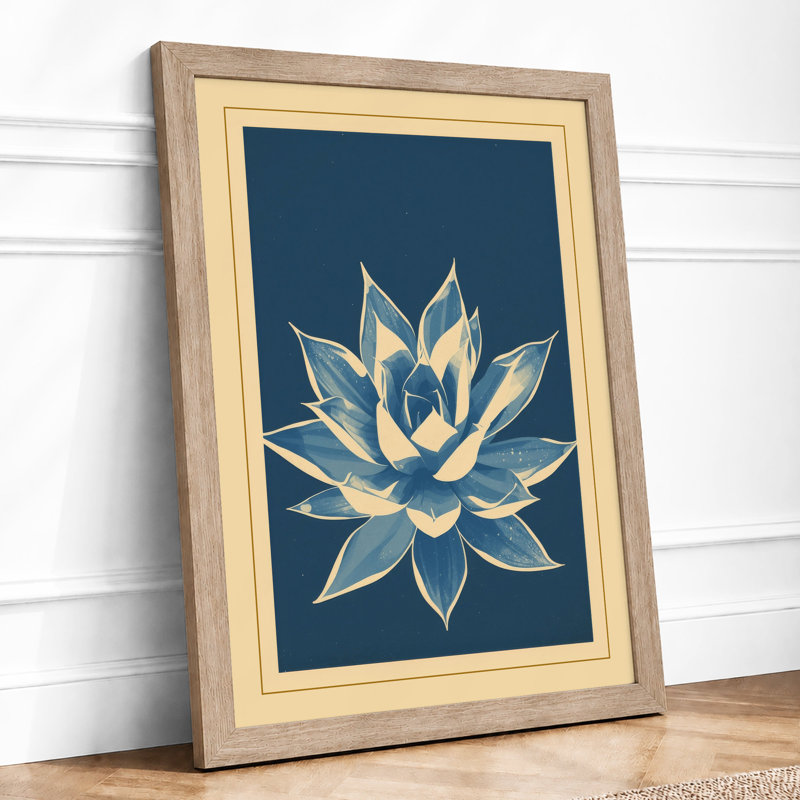 Lotus in Teal Botanical - Framed Print, A1 - 84.1 x 59.4 cm, Oak