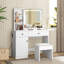 Ensemble de coiffeuse à maquillage à DEL, miroir lumineux, station de charge et tabouret, armoire de rangement, blanc