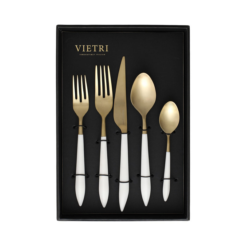 Ares Gold and White Stainless Steel 5-Piece Place Setting
