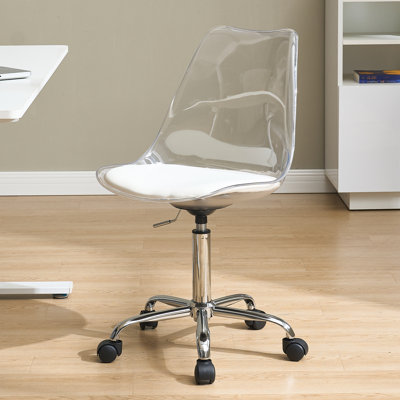  Fauteuil de bureau transparent en acrylique transparent, petit fauteuil de bureau moderne en acrylique avec roulettes, fauteuil roulant pivotant sans accoudoir pour bureau, maison, doré