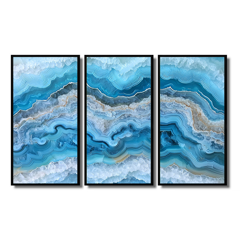 Ensemble de salon Agate Dream River, Reproduction avec cadre flottant, Black, 28" H x 36" W
