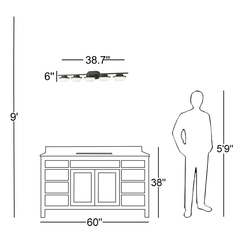 Éclairage pour salle de bain 5 lumières DEL Hymel, Bronze