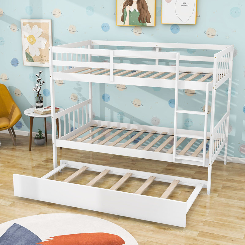 Lit superposé simple en bois avec lit gigogne simple Csongor, Blanc