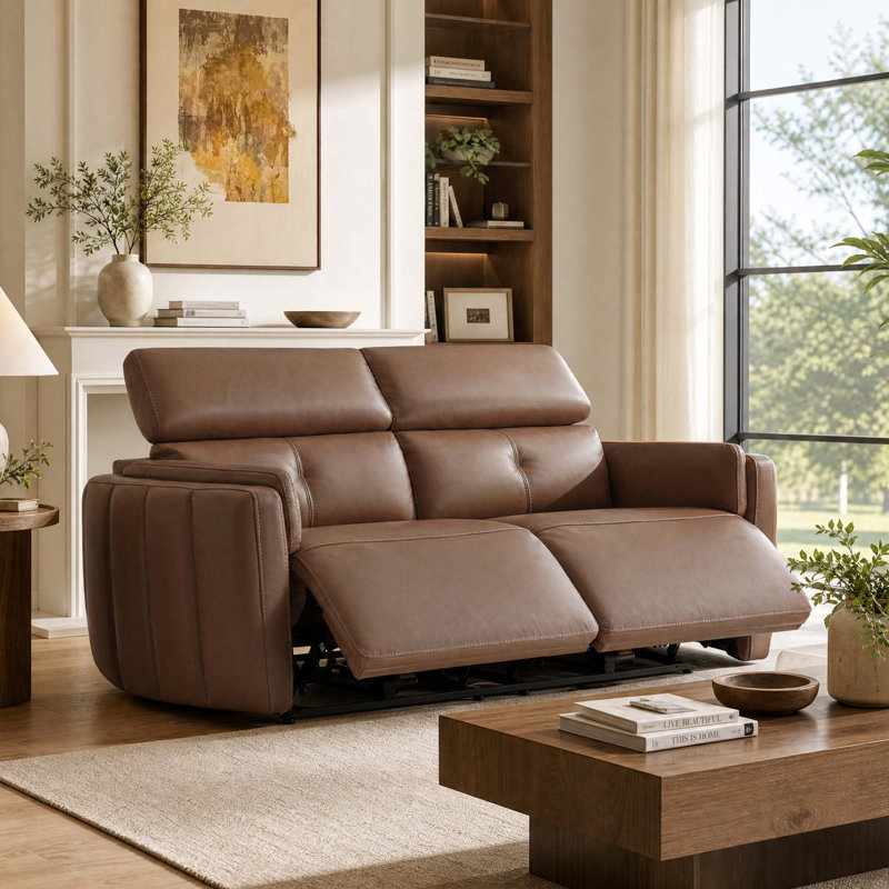  Canapé inclinable électrique en cuir véritable 80,7 po Zero Gravity, York Chesnut