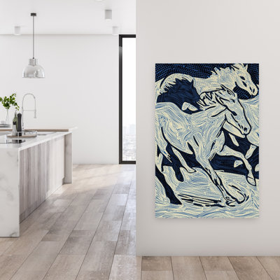 «Blue Flowing Horses», reproduction d'art murale cheval contemporain