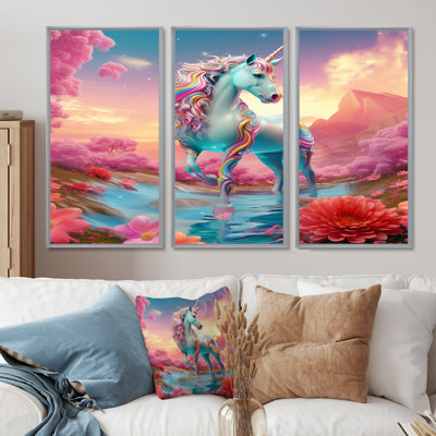 Ensemble de salon magique avec licorne blanche et fleur magique