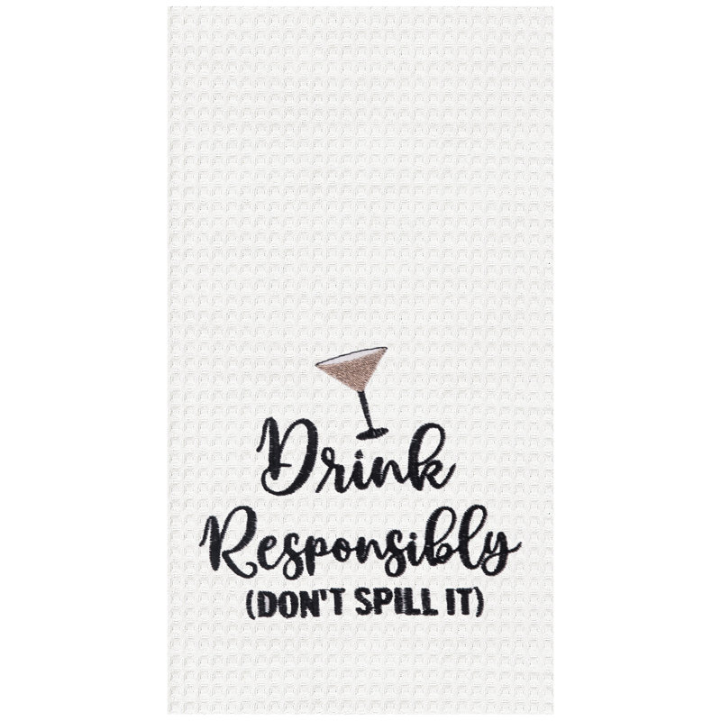 "Drink Responsibly Don't Spill It" Martini Cotton Waffle Weave Dishtowel