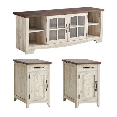 3-Piece Living Room Table Set, 58" TV Stand And 2 End Tables