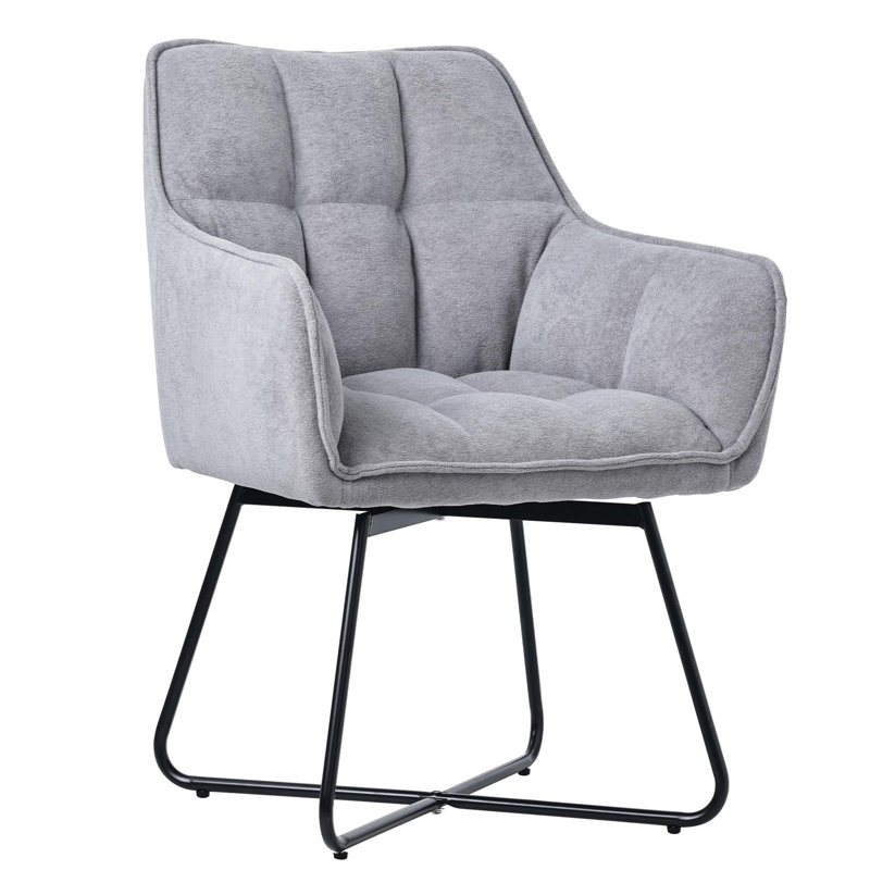 48cm H Tufted Velvet Upholstered Metal Accent, Grey