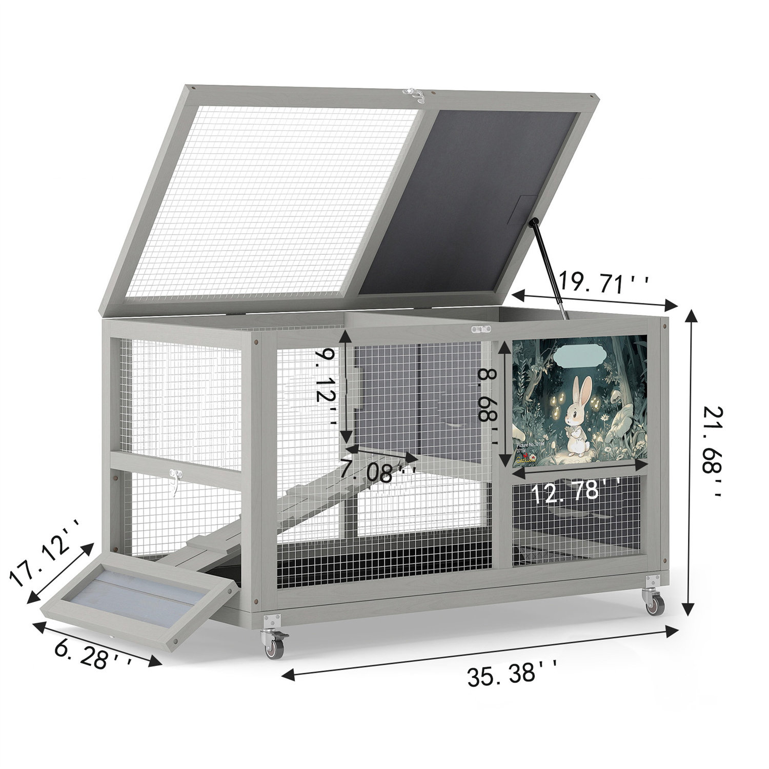 Archie & Oscar™ Wood Rabbit Cage On Wheels With Openable Roof,grey With ...