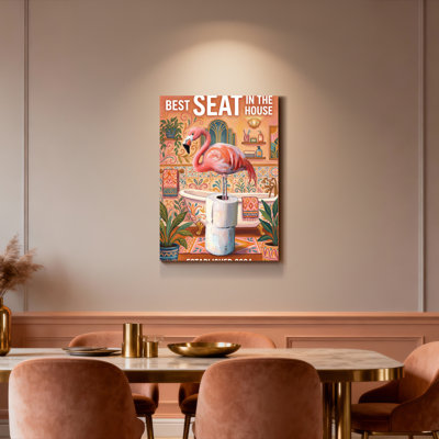 Flamingo Bathroom Scene Canvas Wrapped Wall Art Oil Painting Print Set Of 1