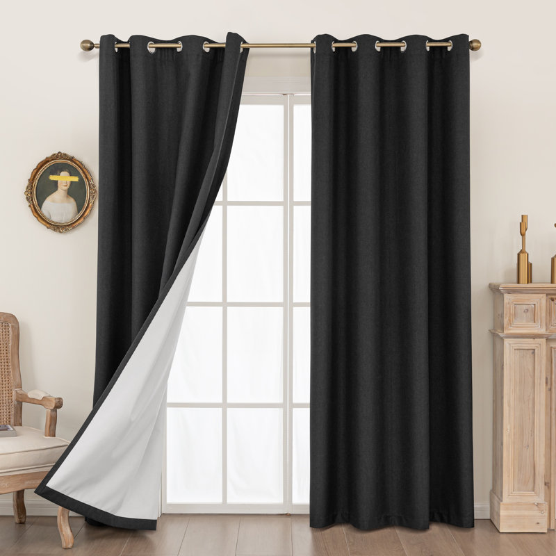 Paire de rideaux 100% occultant et isolant en polyester (ensemble de 2), L 52 po x L 84 po, Noir