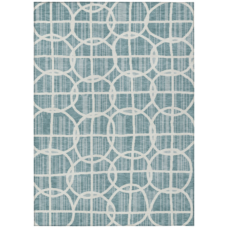 Machine Washable Indoor/Outdoor Chantille ACN2769 Geometric Rug, Teal, 5' x 7'6"