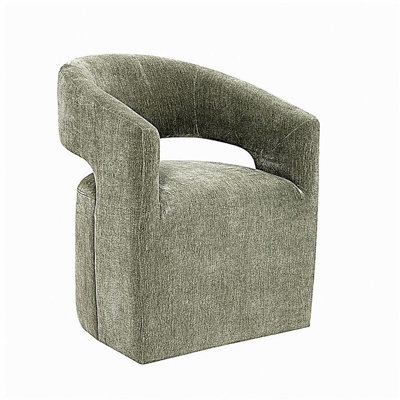Contemporary Style 1pc Arm Chair With Caster Barrel Back Design Neutral Textured Fabric Green Finish Primary Living Room