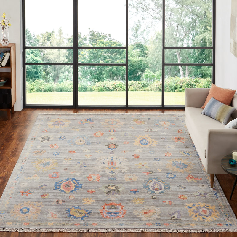 Colorburst Oushak Hand Knotted Area Rug in Gray, Rectangle 10' x 14'