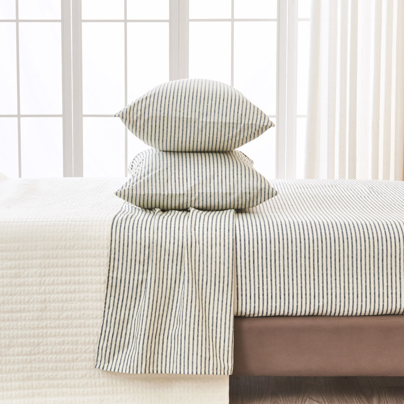 Full Size Light Grey Striped Microfiber Bed Sheet Set