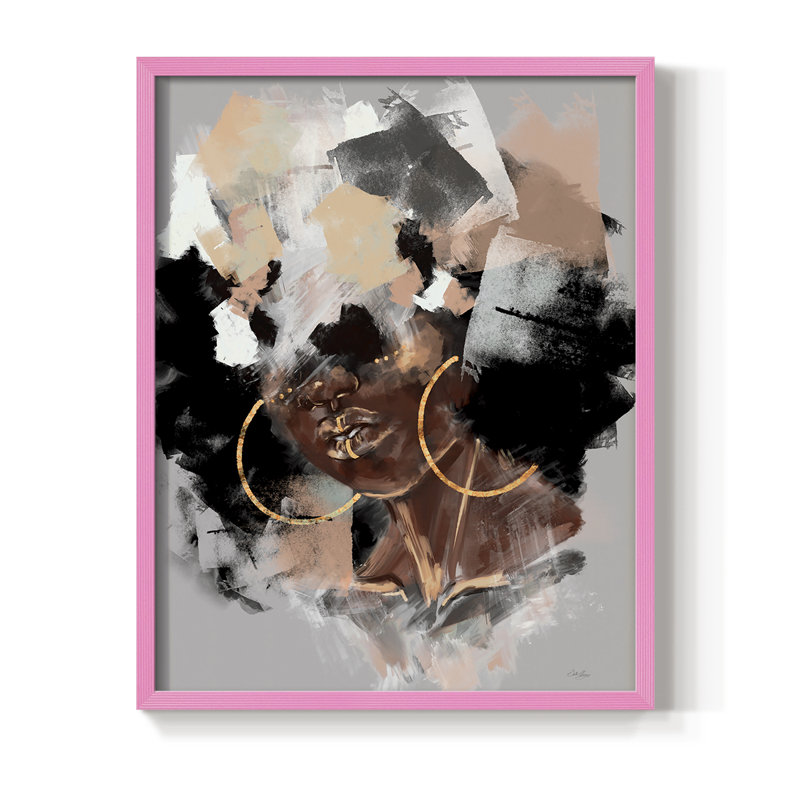 Reproduction encadrée Afro Pop - bois massif, Rose, H 20 po x l 16 po