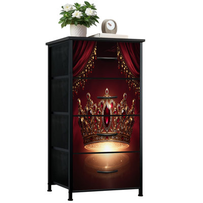 Commode pour la chambre à coucher avec 4 tiroirs de rangement Luxueuse couronne ornée de pierres précieuses ornées de commodes en velours rouge
