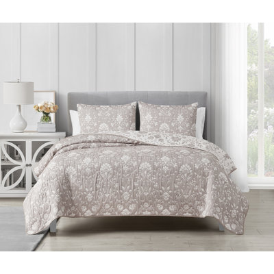  Jasper Taupe Soft Woven Matelasse Jacquard Cotton Blend Quilt Set