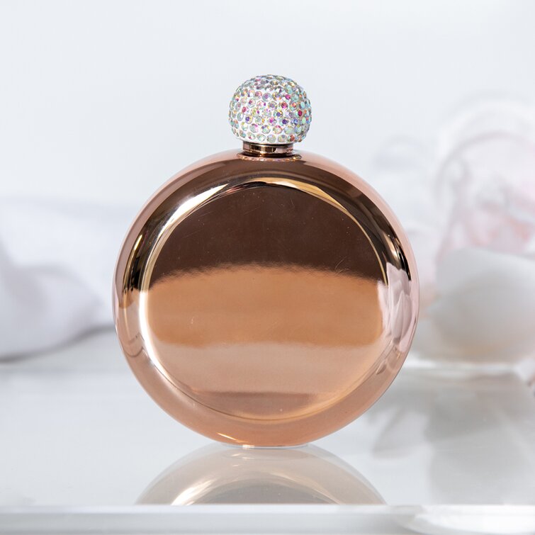 Round Hip Flask With Studded Lid, Stainless Steel Liquor Flask