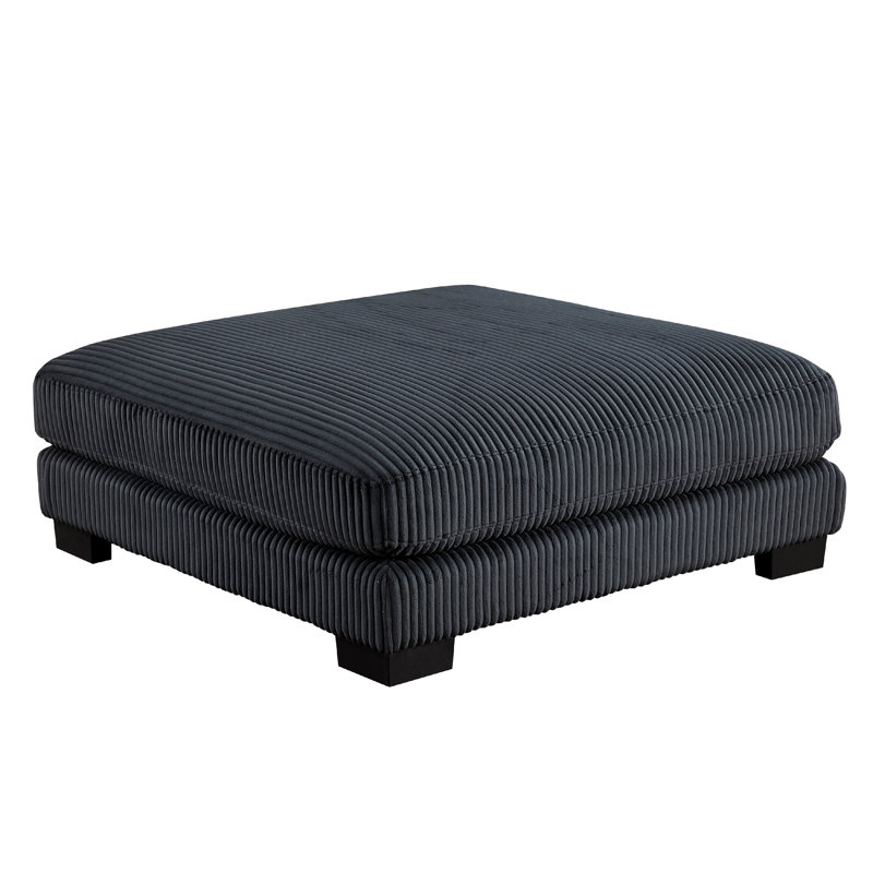 Rix Ottoman, 45 Inch Seat, Faux Wood Legs, Black Corduroy Fabric