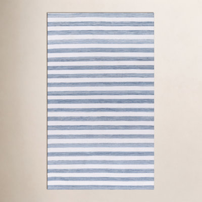 Rockaway Blue Hand-Woven Striped Outdoor Rug