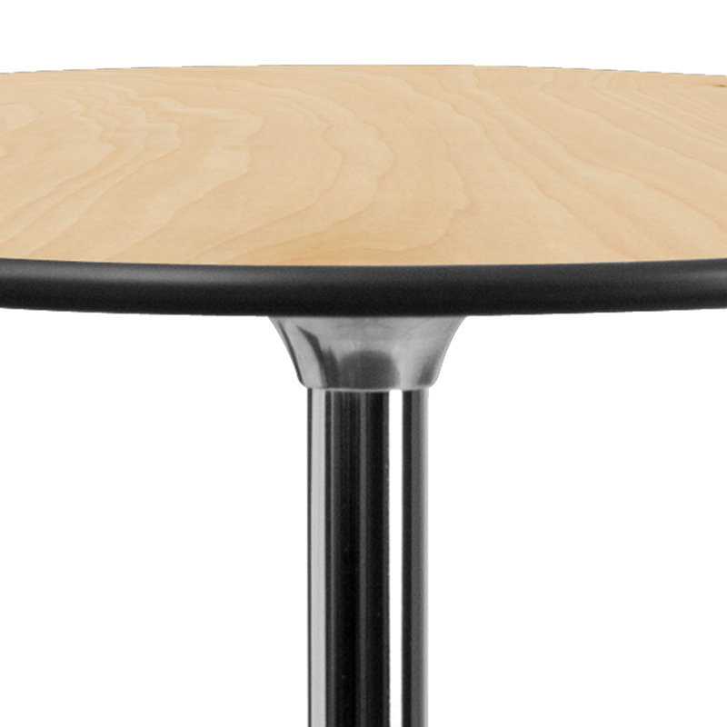 Marrel Round Wood Cocktail Table with Columns, 42" H x 36" L x 36" W, Oak, Chrome