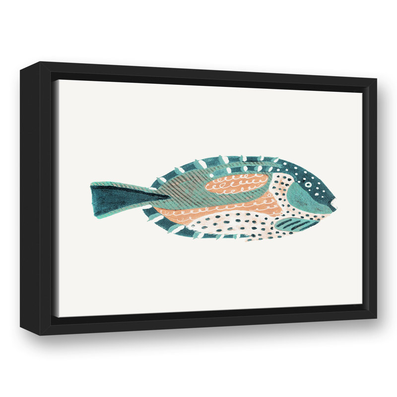 " Patterened Fish ", 13.75" H x 17.75" W x 1.75" D, Black Floater Framed