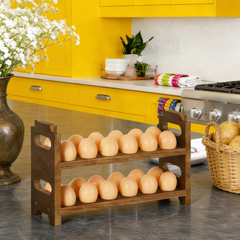 2-Tier Wooden Egg Holder - Brown