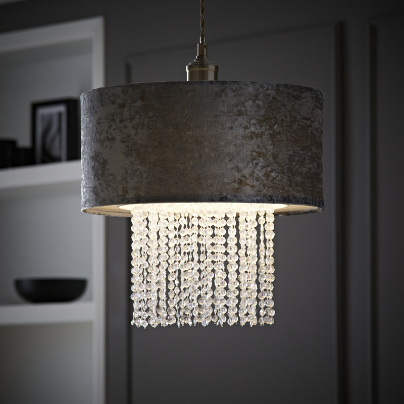 Boland 40cm H Plastic Drum Pendant Shade ( Clip On ), Grey Velvet