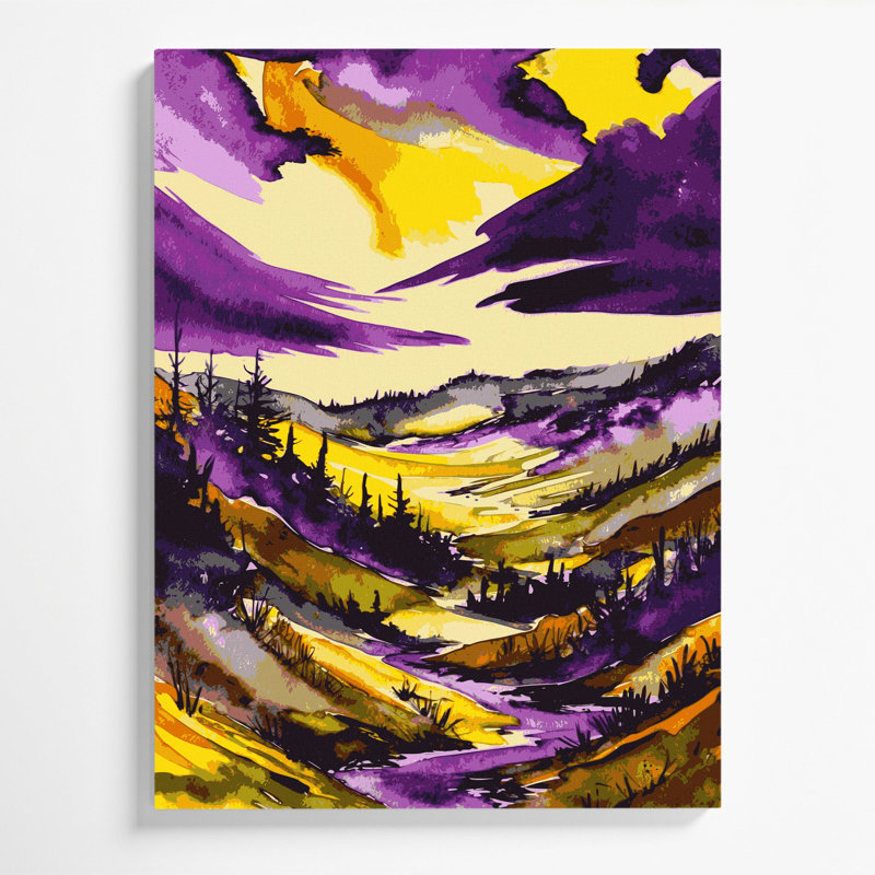«Watercolor Landscape 92», art mural sur toile mauve, H 11 po x l 14 po