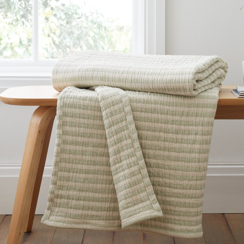 Cotton Muslin Stripe 150x200cm Blanket Throw, Green