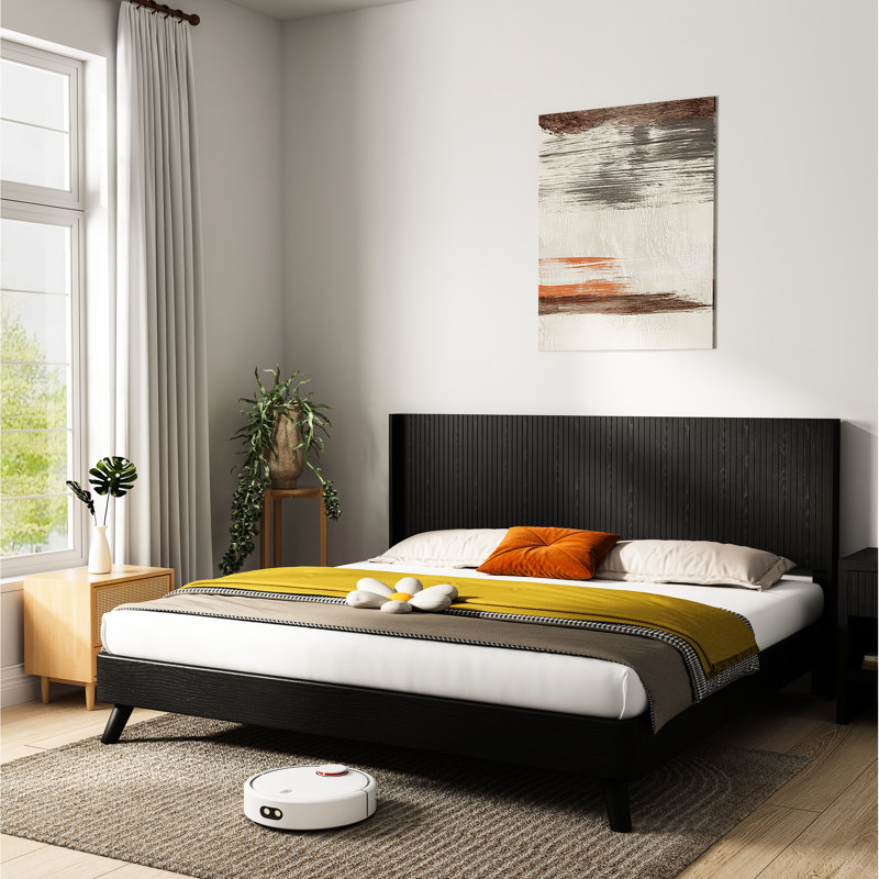 Queen Size Wood Headboard, 64.4" Wide Black Oak, Modern Wall - Mounted Fluted Wingback Design Framework, Elegant Real Makeup, Contemporary 3D Molded Facade, And Effortless Assembly Job Oak Sized