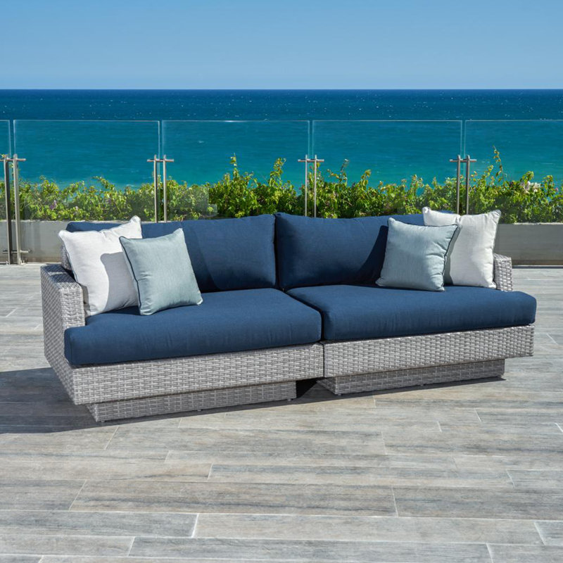 Ehrenfried 96" Outdoor Sofa, Gray Frame/Laguna Blue