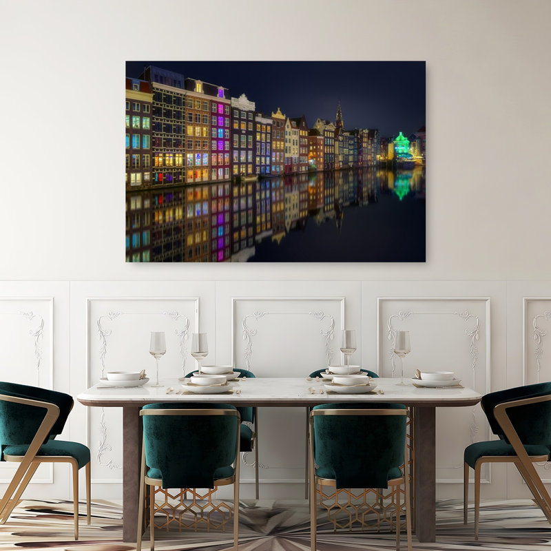 Reflets nocturnes d'Amsterdam - Architecture colorée, tranquille et vibrante - Affiche murale, H 40 po x l 60 po