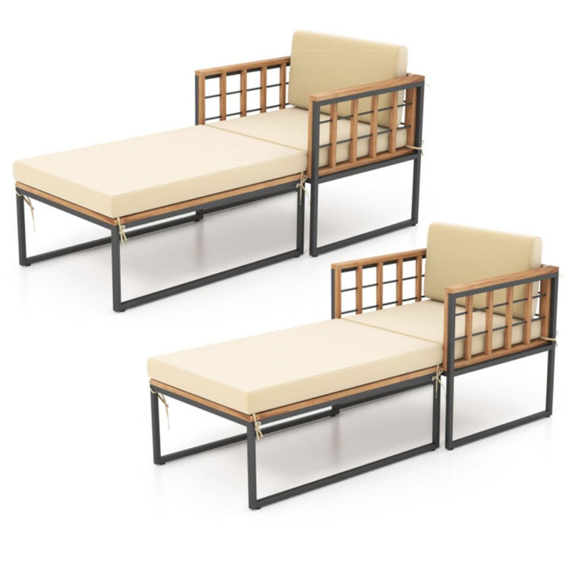 Fauteuil de patio en bois d'acacia avec repose-pieds et coussins de dossier