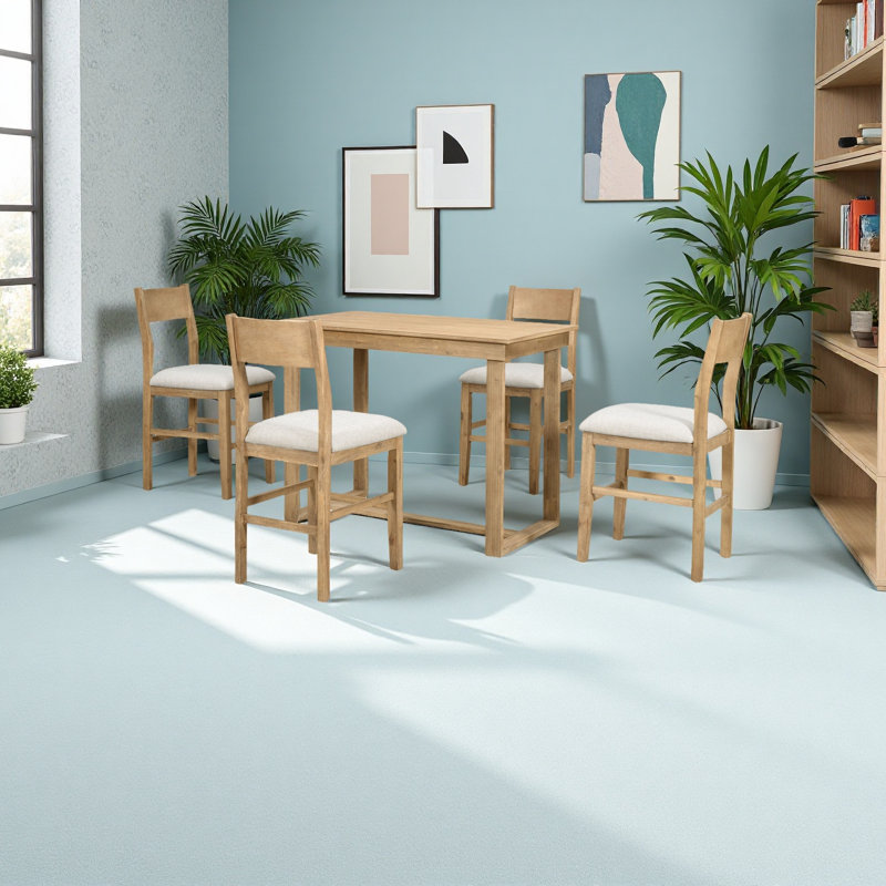 Ensemble de table de salle à manger à hauteur de comptoir 5 pièces Farmhouse avec 1 table rectangulaire et 4 chaises, Brun