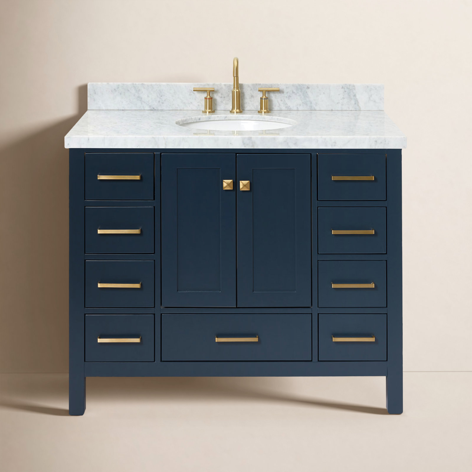 Cambridge 43'' Single Bathroom Vanity, Midnight Blue / Satin Brass