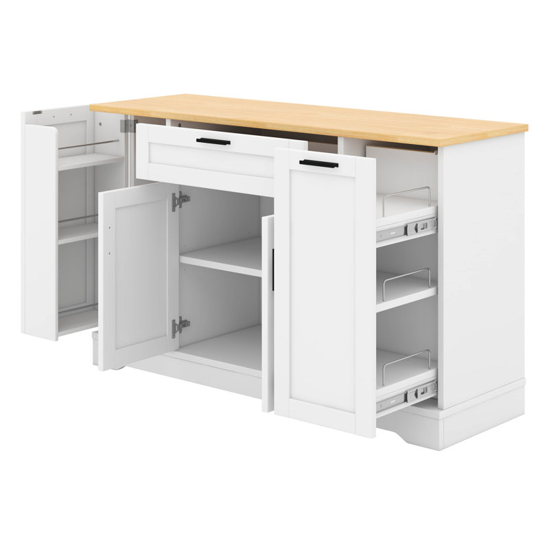 Kitchen Island With Drawer, Sideboard With 3-Tier Pull-Out Rack, Storage Cabinet With Adjustable Shelves And Door Shelf