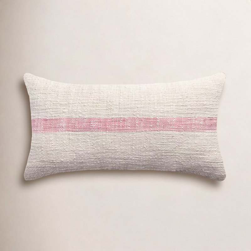 PILLOWPIA Linus Cotton Throw Pillow Cover with Brass Zipper | Double-Sided Pattern, Beige/Pink