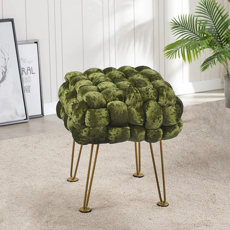 16" Wide Velvet Square Ottoman, Moss Green Velvet