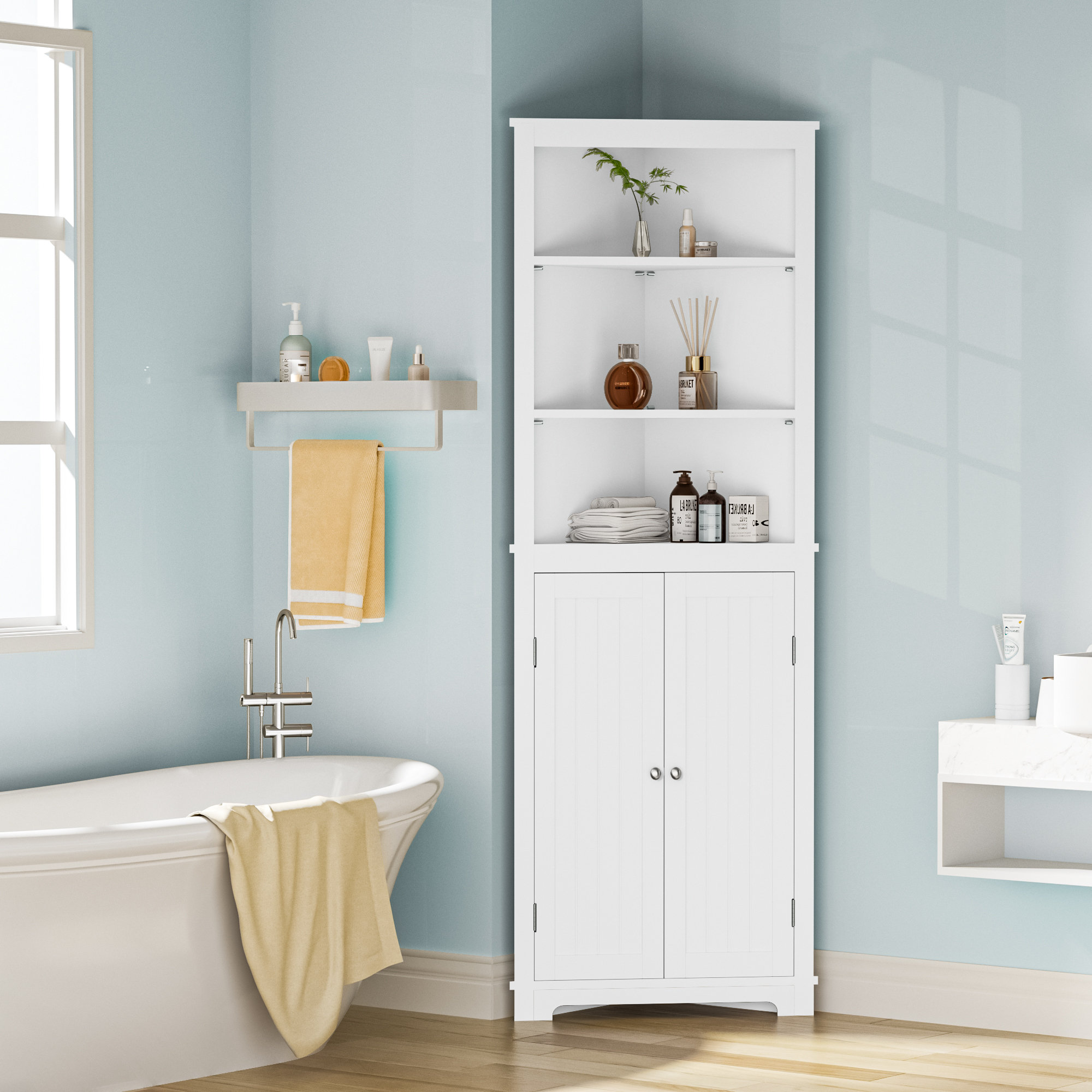 Latitude Run® Holmberg Freestanding Bathroom Corner Storage Wayfair