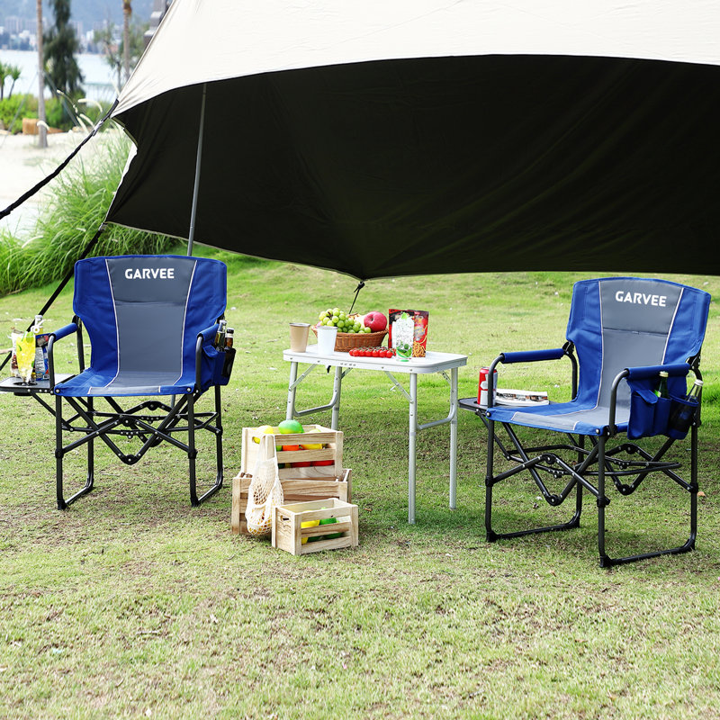 Folding Camping Chair with Side Table Drink Holder, Portable Folding Chair, Directors Chairs with Armrests, Comfortable Backrest for Sports Event, Makeup Artist, Craft Show, Fishing