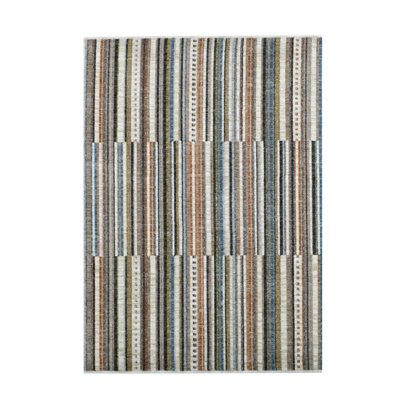 Thane Modern Stripe Multi Plush Washable Area Rug – Coda Collection, Rectangle 5'3" x 7'3"