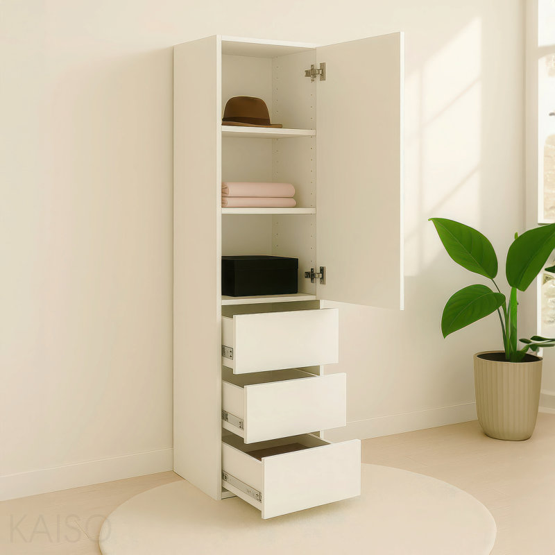 Armoire-penderie mince en bois avec tiroirs